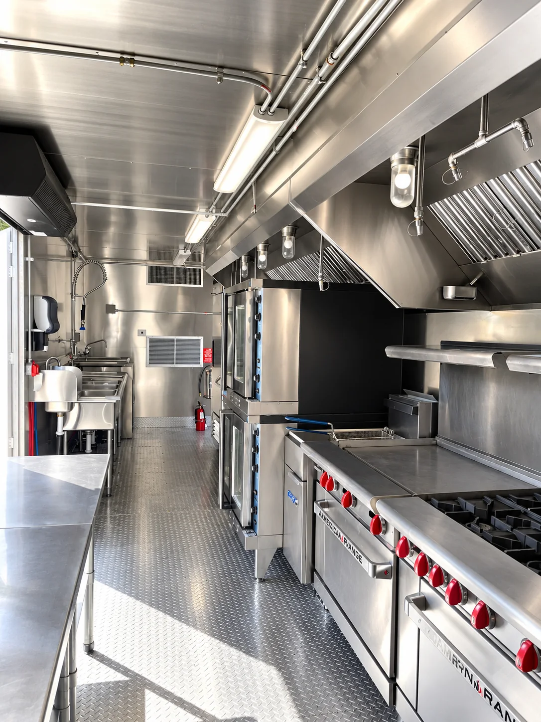 40ft Mobile Combo Kitchen: Commercial kitchen trailer cooking line ventilation